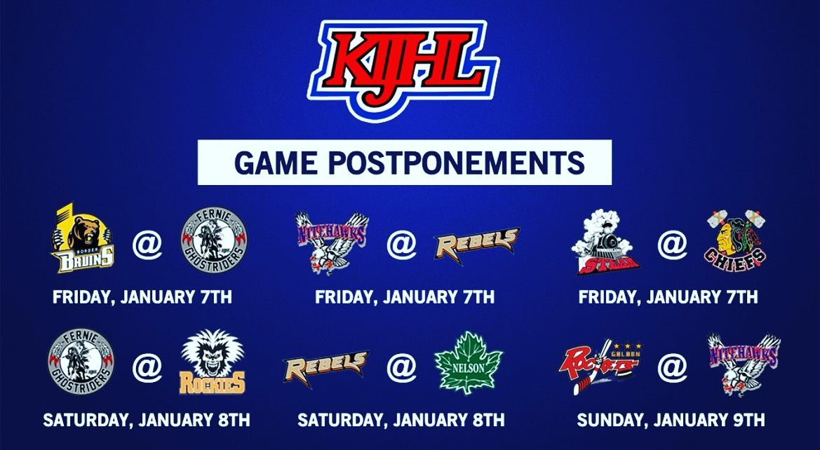 🚨 SCHEDULE CHANGE 🚨 

The @kijhlhockey has announced the following postponements in the picture above. Both games for the @kijhlghostriders have been postponed for the weekend. 

Thanks and we look forward to seeing our fans soon! #AlwaysRideTogether