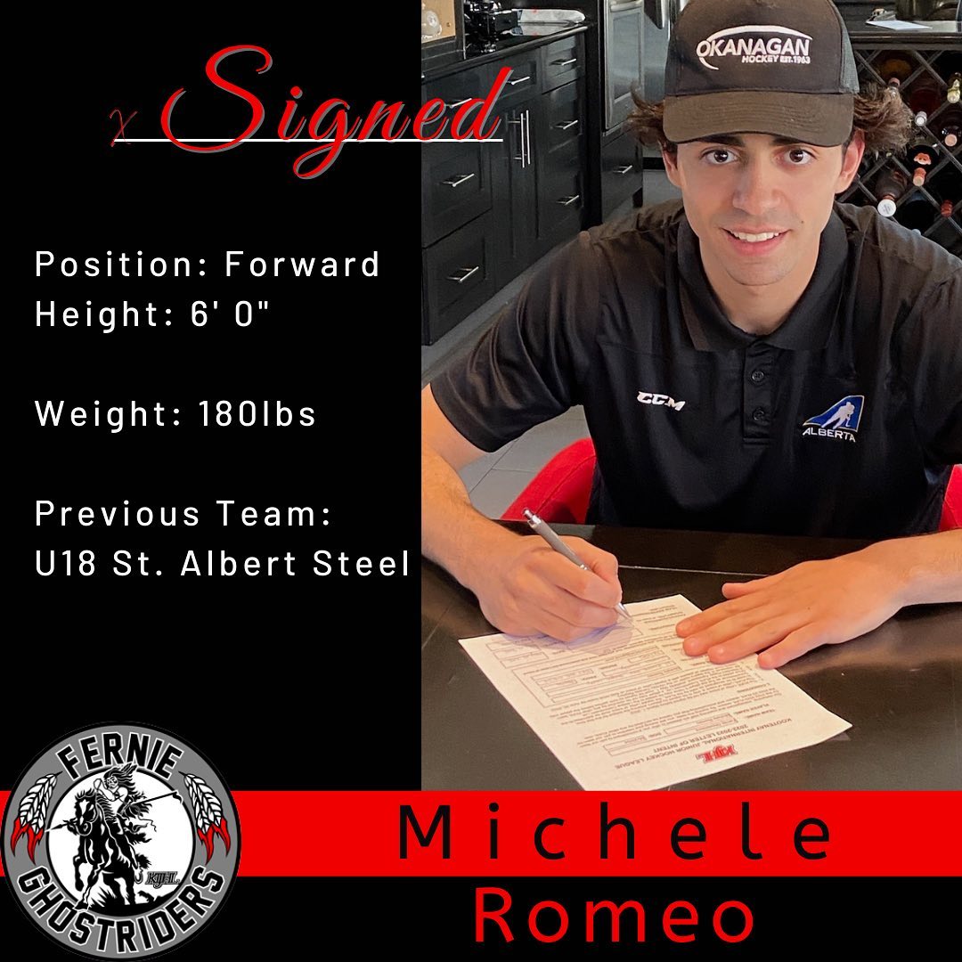 The Fernie Ghostriders are pleased to announce that 2004-born forward @_micheleromeo has signed an LOI for the upcoming 2022-23 season! 

Welcome to Fernie Michele! #kijhl #fernie #bchockey